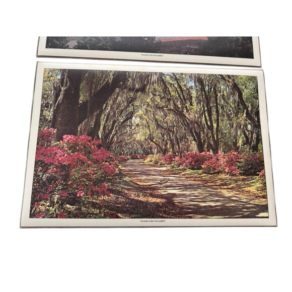 Vintage "America The Beautiful” Double Sided Laminated 5 Placemats with Box - Picture 6 of 9